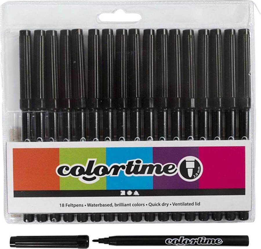 Colortime Stiften Viltstiften Zwart Semi Transparant Lijndikte 2mm 18 stuks