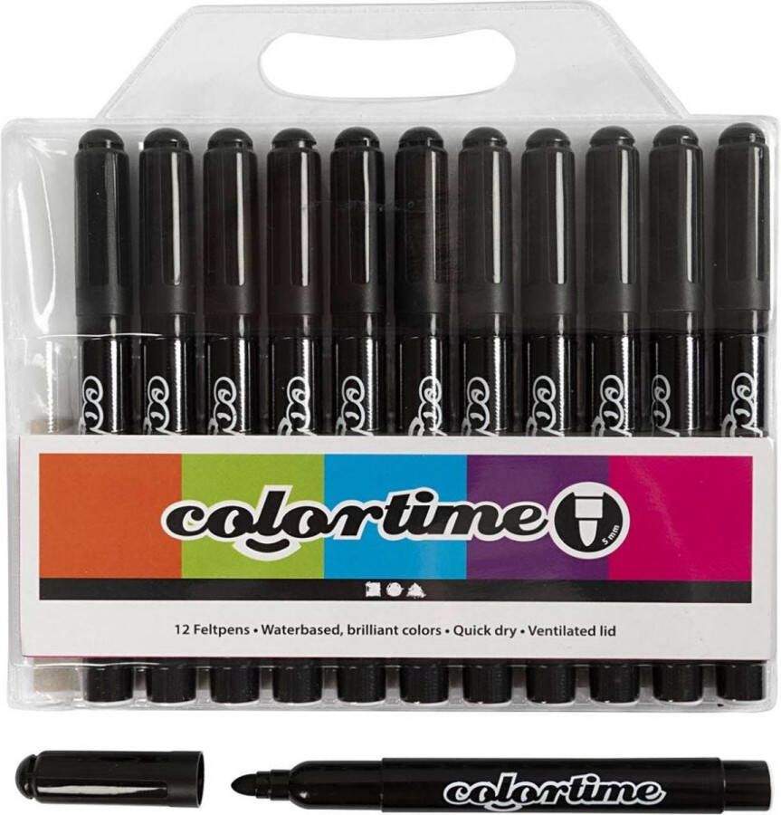 Colortime Stiften Viltstiften Zwart Semi Transparant Lijndikte 5mm 12 stuks