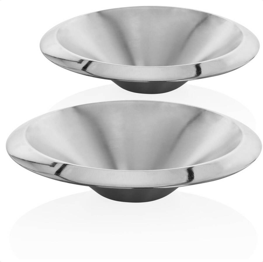 Com-four 2x roestvrijstalen schalen schalenset van roestvrij staal decoratieve schalen platte serveerschalen van metaal fruitschalen kamerdecoratie (2 stuks 30x8 cm)