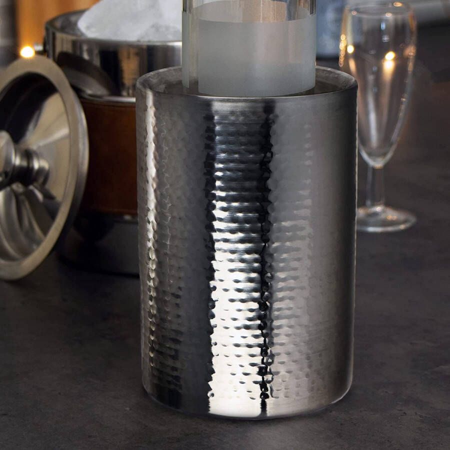 Com-four Moderne Flessenkoeler champagnekoeler ijsblokjeskoeler van roestvrij staal wijnkoeler ijsblokjesemmer dubbelwandig in goudkleurig 10 5 cm binnendiameter