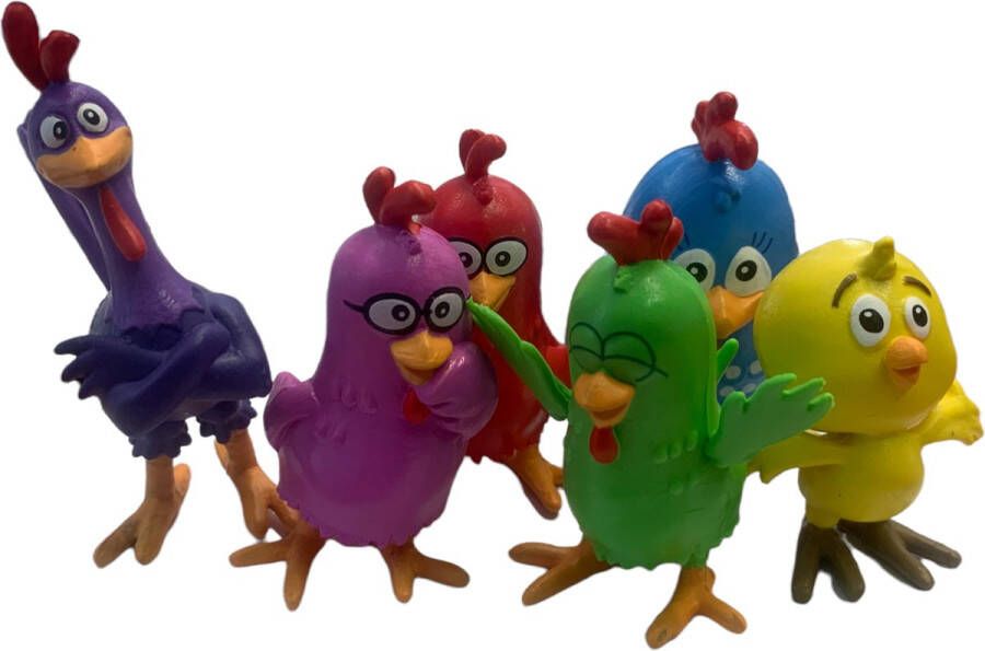 Comansi Speelfiguren kuikens kippen vogels Allerlei kleurtjes figuren set 6 Stuks kippen van tv (6cm)