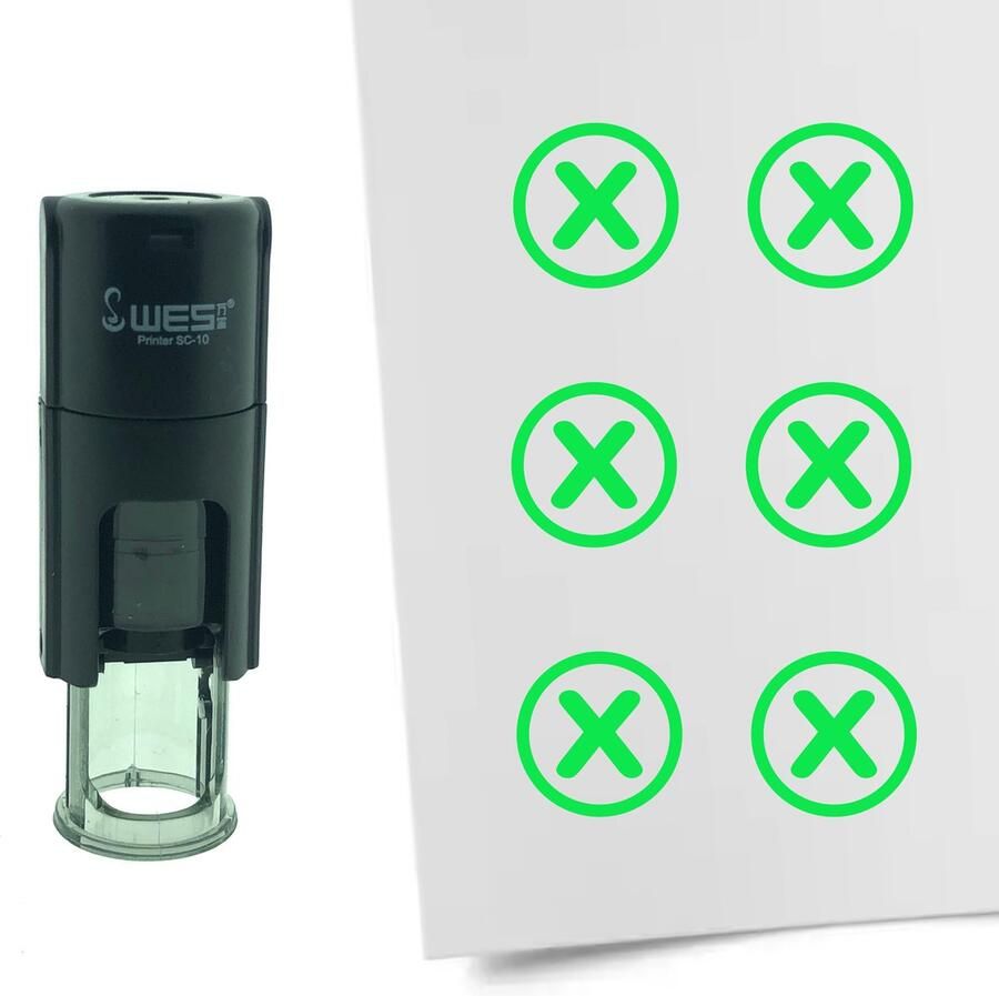 CombiCraft Stempel Checkbox met Kruisje 10mm rond Groene inkt