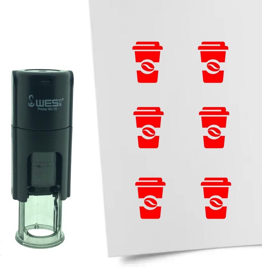 CombiCraft Stempel Coffee-to-go of Koffiebeker 10mm rond rode inkt