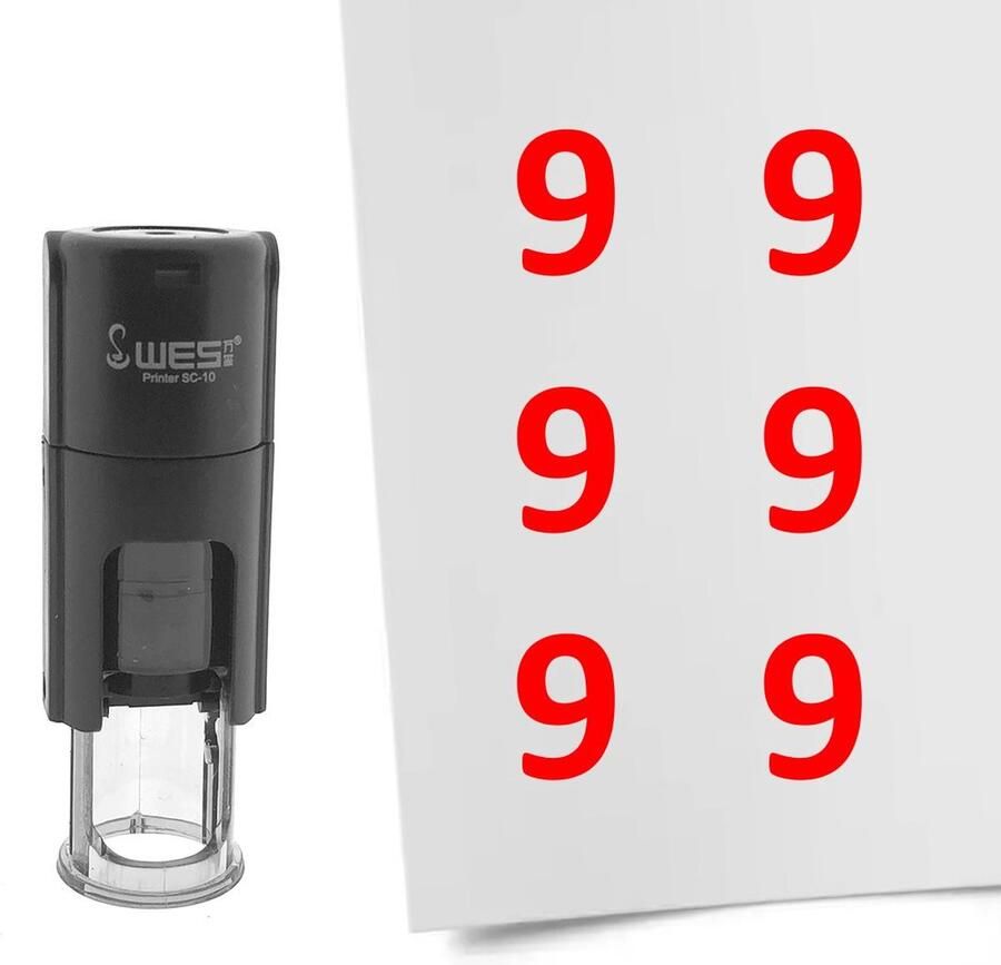 CombiCraft Stempel Getal 9 10mm rond rode inkt per 1 stuk