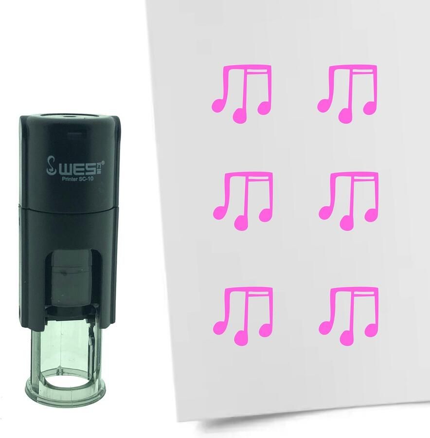 CombiCraft Stempel Muzieknoten 10mm rond roze inkt