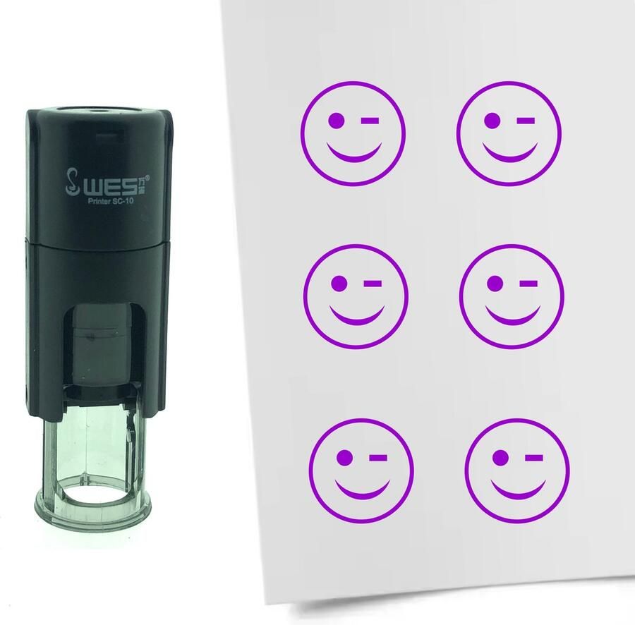 CombiCraft Stempel Smiley Knipoog 10mm rond Paarse inkt