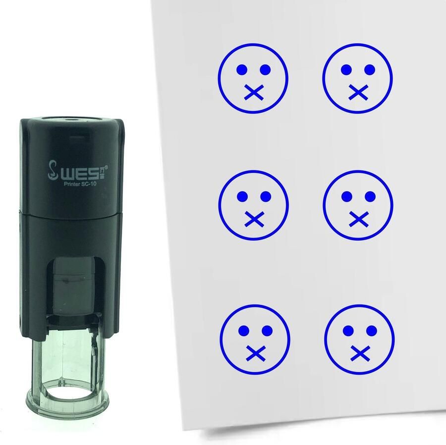 CombiCraft Stempel Smiley Mond Dicht 10mm rond Blauwe inkt