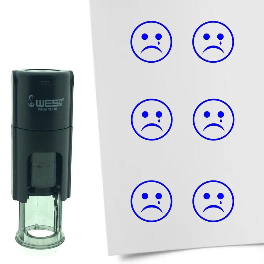 CombiCraft Stempel Smiley Verdrietig 10mm rond Blauwe inkt