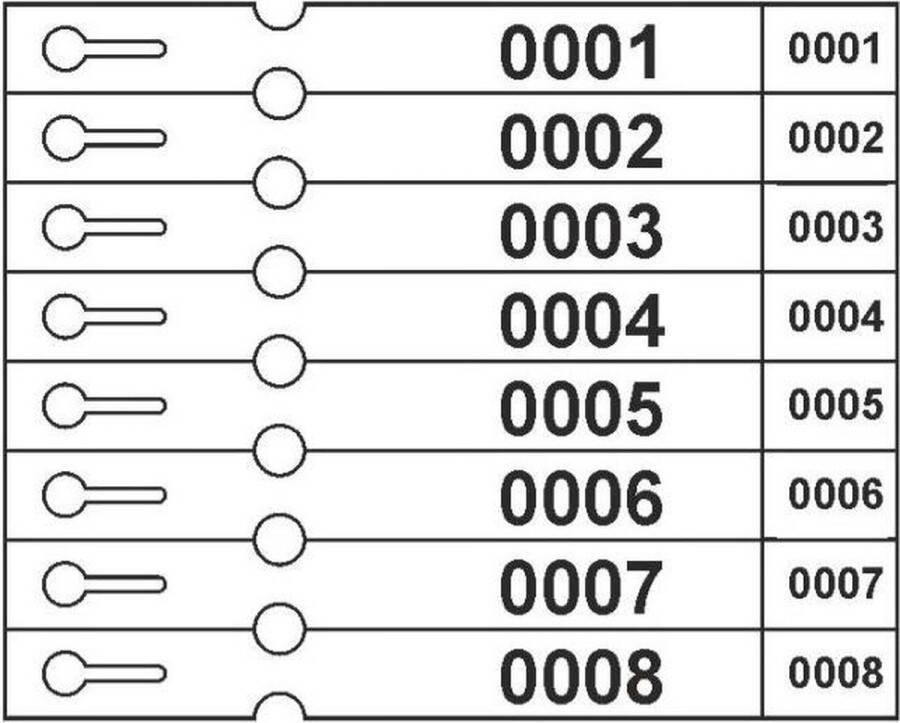 CombiCraft Sleufetiketten Bagageticket – 104 stuks 8 Etiketten per vel – Genummerd 1 t m 104 (zwart) – 250 x 25mm + afscheurstrook