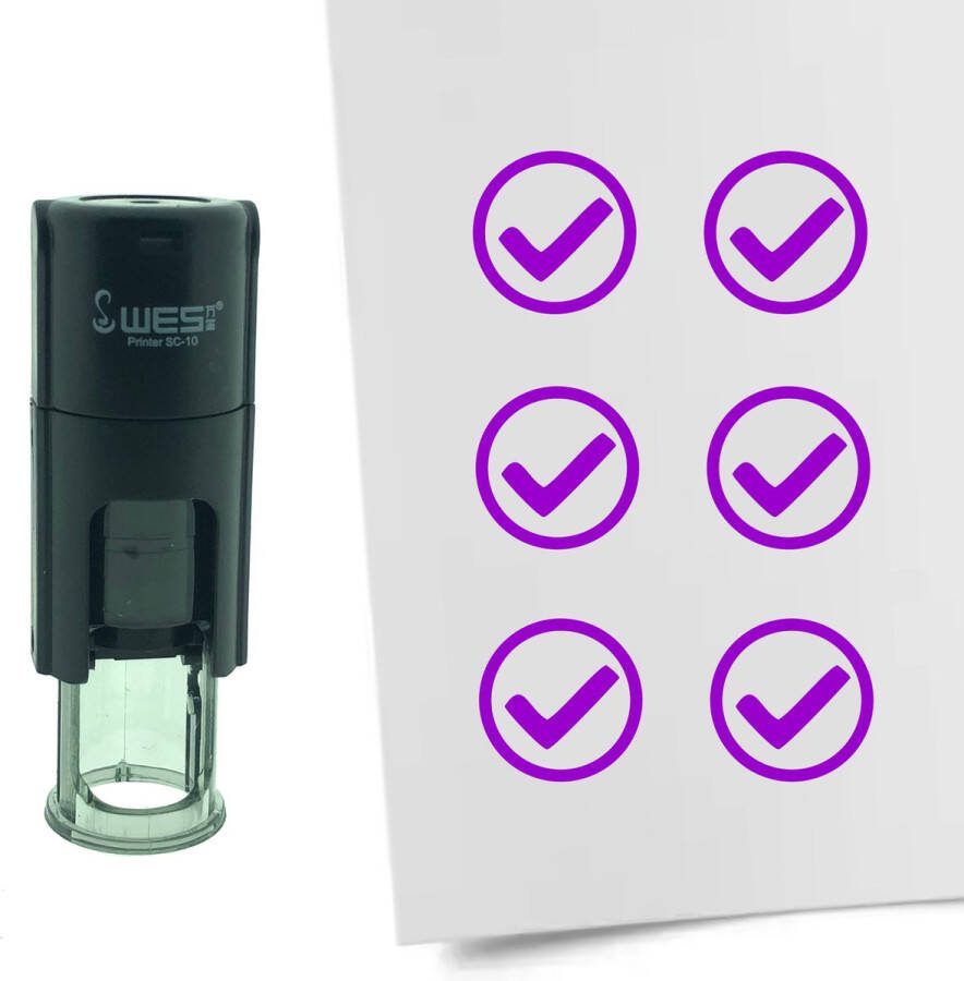CombiCraft Stempel Checkbox Vinkje OK 10mm rond paarse inkt