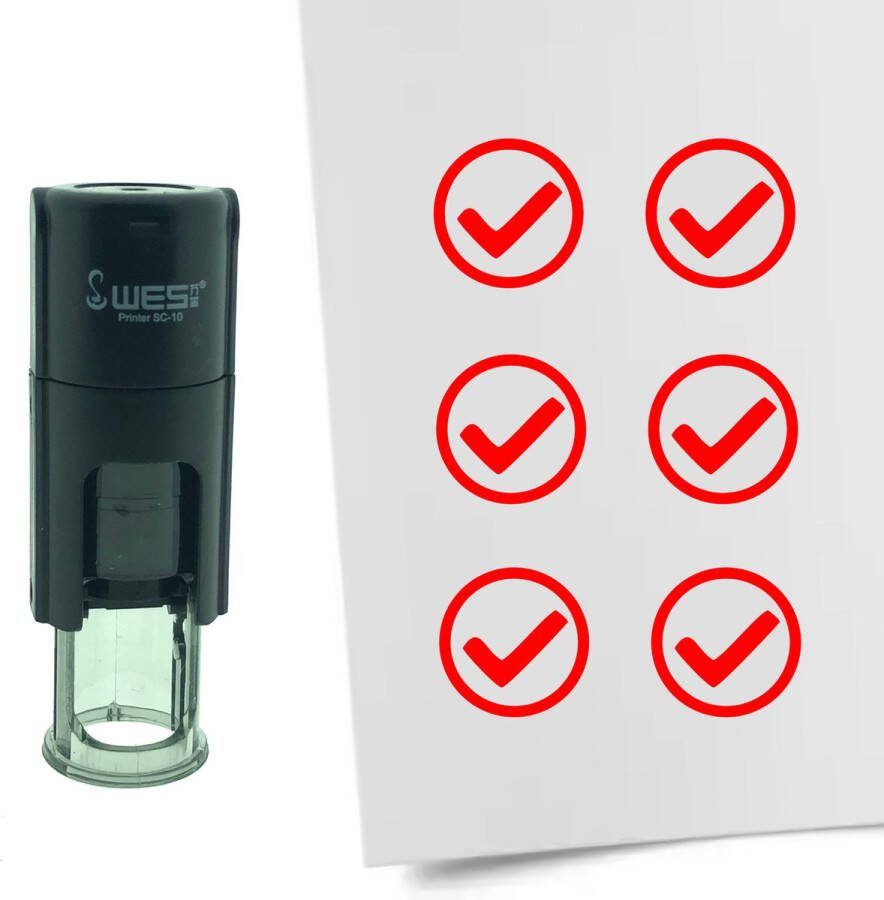 CombiCraft Stempel Checkbox Vinkje OK 10mm rond rode inkt