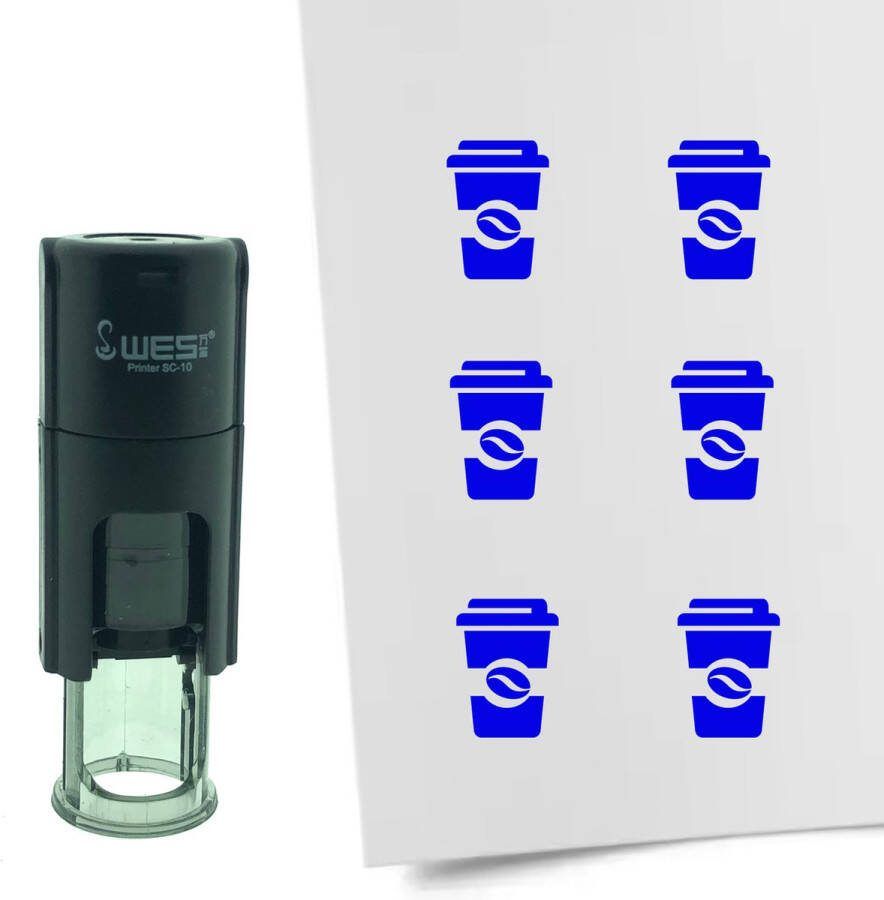 CombiCraft Stempel Coffee-to-go of Koffiebeker 10mm rond blauwe inkt