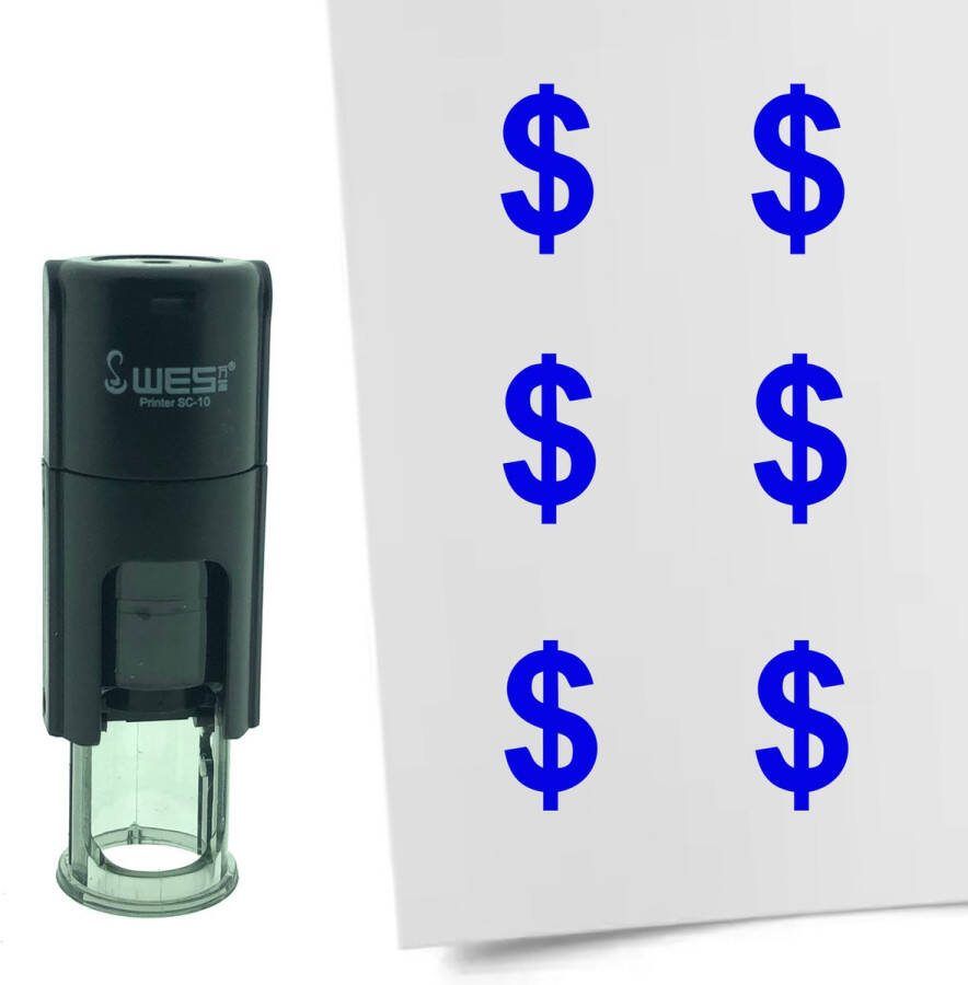 CombiCraft Stempel Dollar teken 10mm rond blauwe inkt