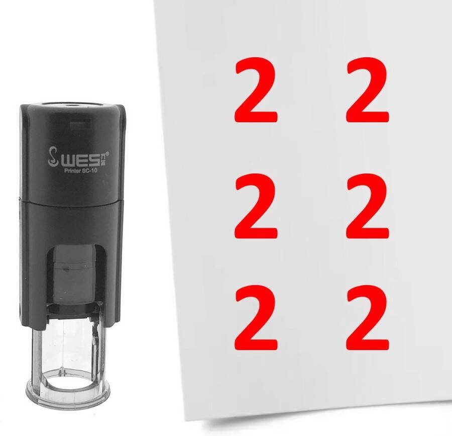 CombiCraft Stempel Getal 2 10mm rond rode inkt per 1 stuk
