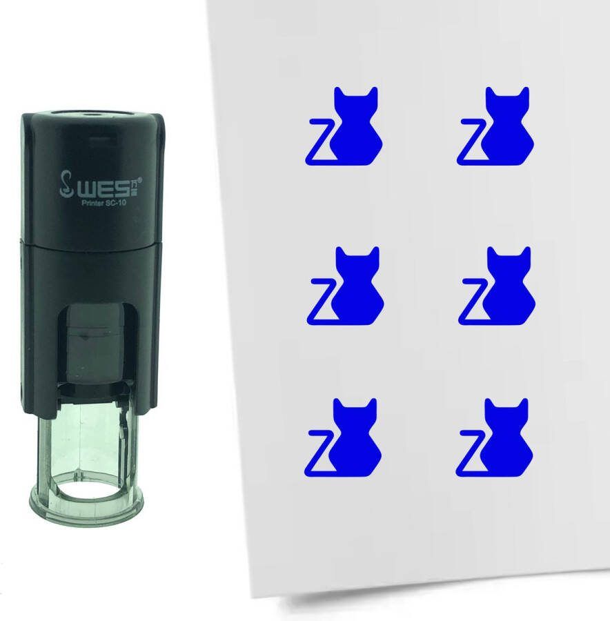 CombiCraft Stempel Kat 10mm rond blauwe inkt
