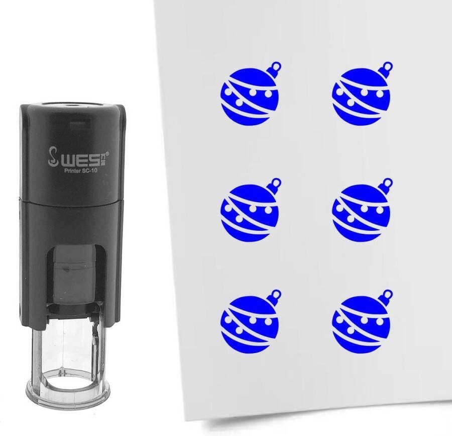 CombiCraft Stempel kerstbal 10mm rond blauwe inkt per 1 stuk