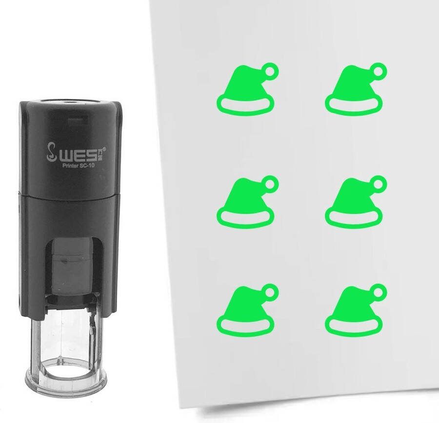 CombiCraft Stempel kerstmuts 10mm rond groene inkt per 1 stuk