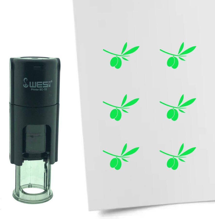 CombiCraft Stempel Olijftak met Olijf 10mm rond groene inkt