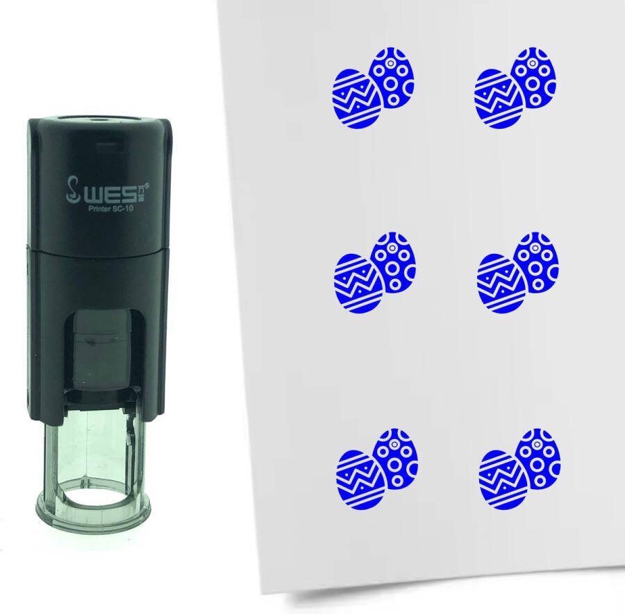 CombiCraft Stempel Paaseieren 10mm rond blauwe inkt