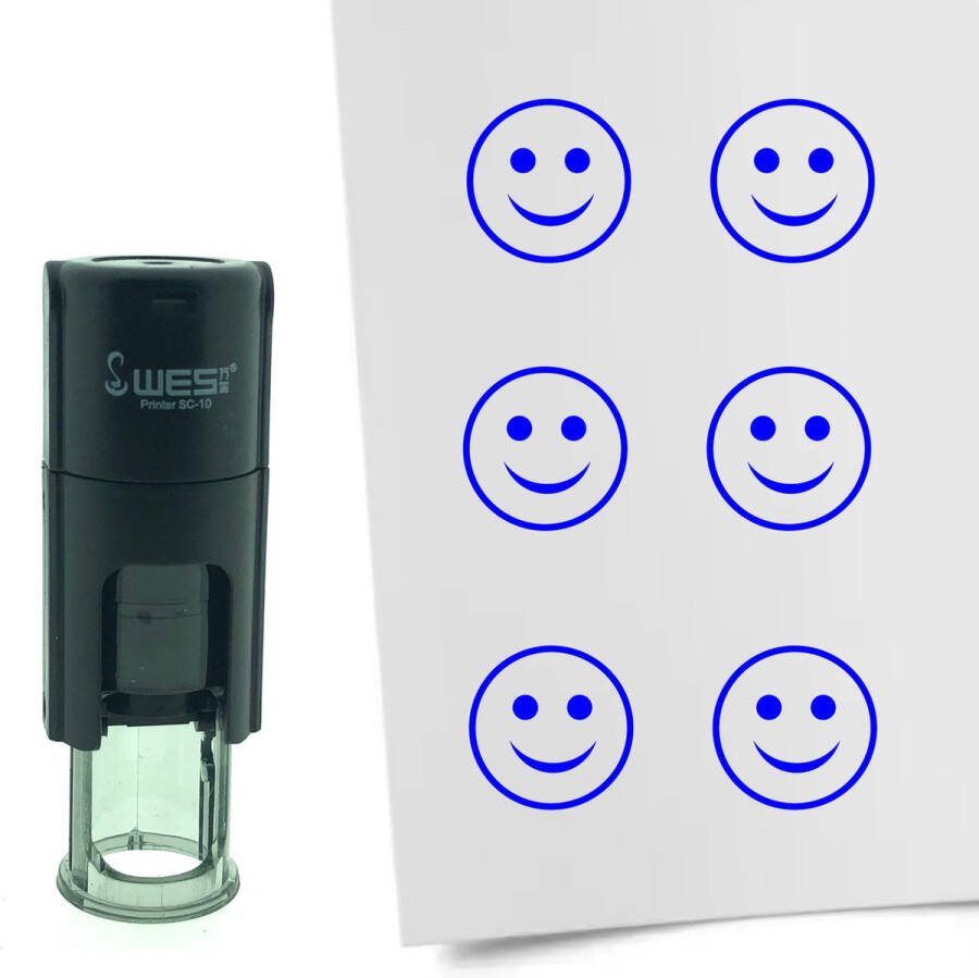 CombiCraft Stempel Smiley Gelukkig 10mm rond Blauwe inkt