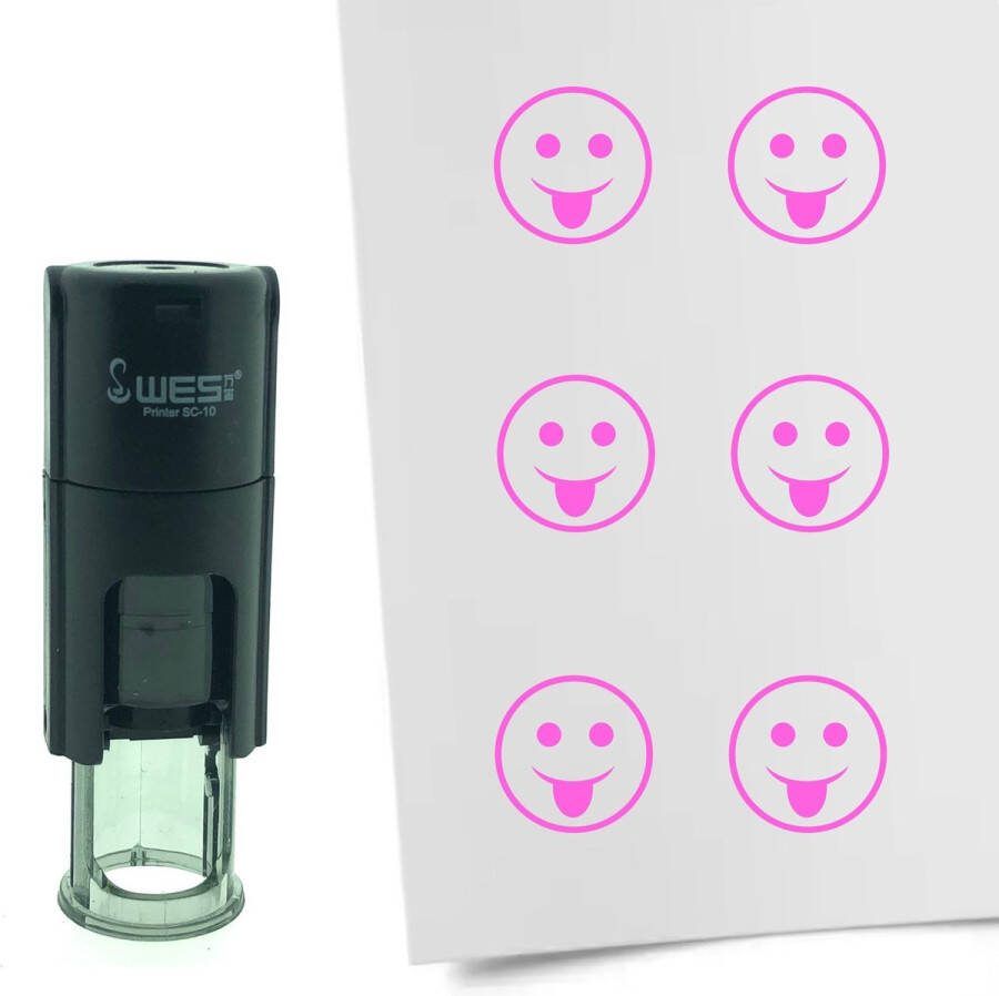 CombiCraft Stempel Smiley Grappig 10mm rond Roze inkt