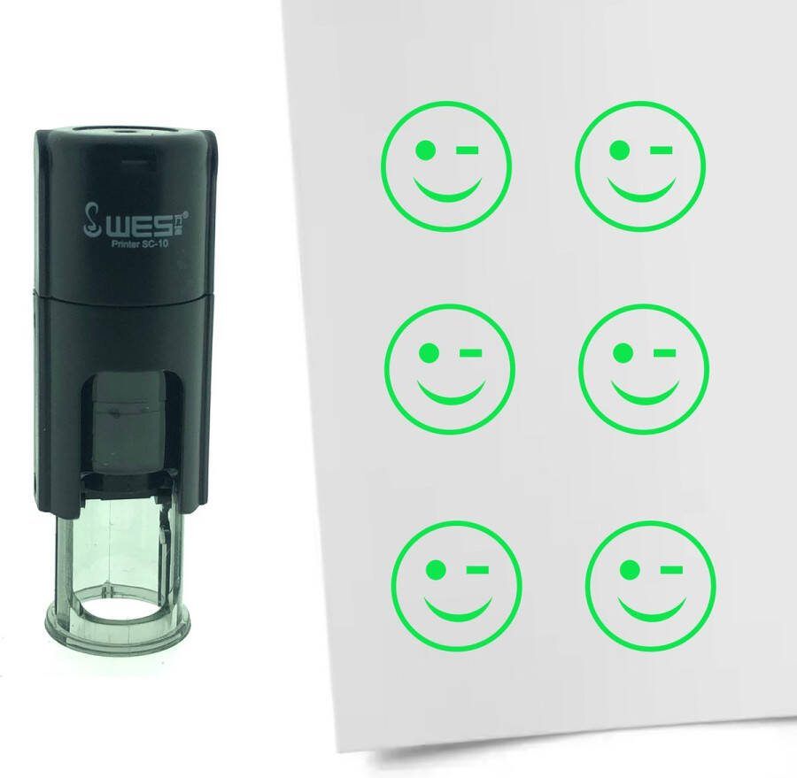 CombiCraft Stempel Smiley Knipoog 10mm rond Groene inkt