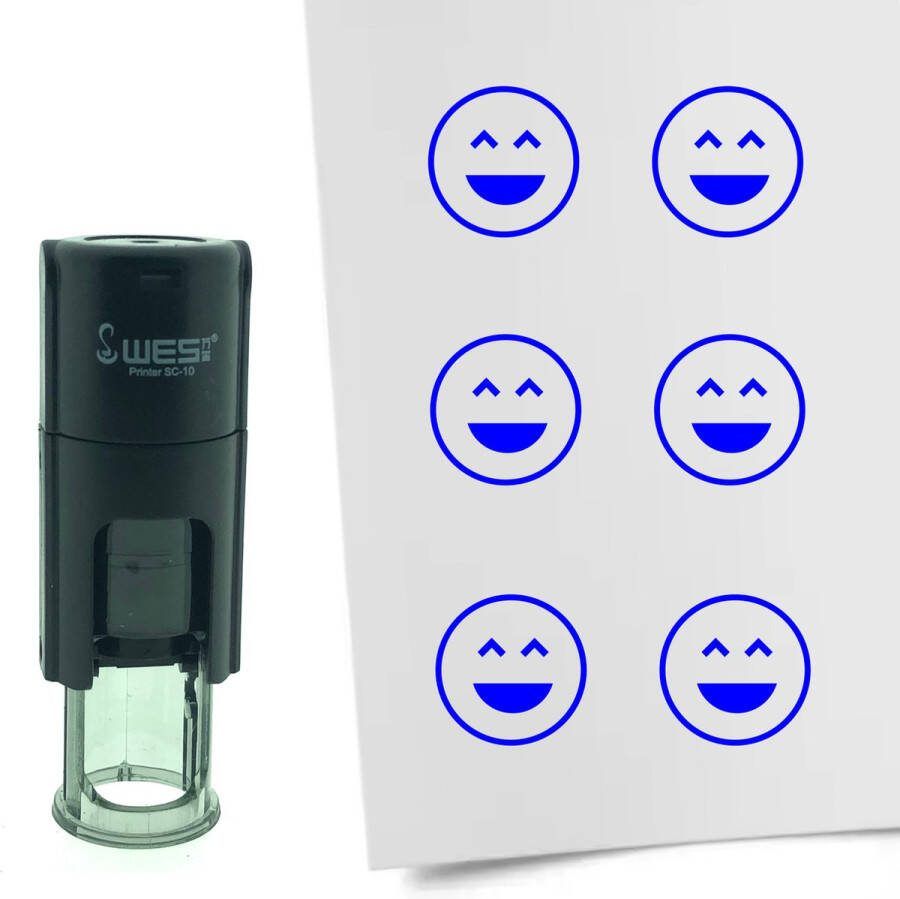 CombiCraft Stempel Smiley Vrolijk 10mm rond Blauwe inkt