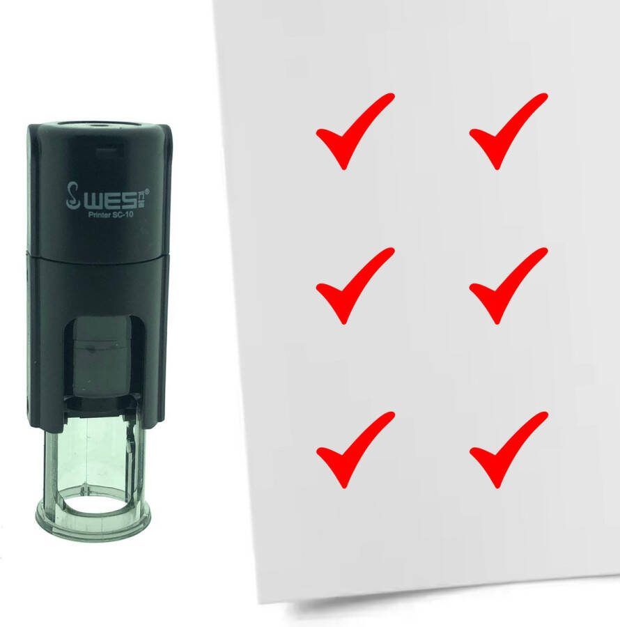 CombiCraft Stempel Vinkje 10mm rond rode inkt