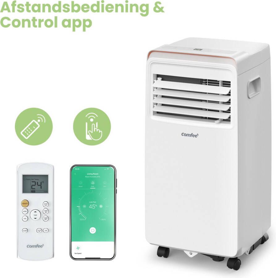 Comfee 3-in-1 Smart Mobiele Airco Ventilator Luchtontvochtiger Te Bedienen via App Spraakbesturing 7000 BTU h Voor Kamer Van 68m³ Inclusief Raamafdichtingskit Geen Verwarmfunctie