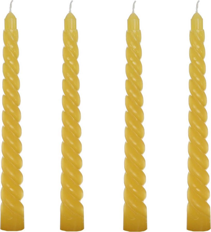 Comforder Set van 4 Gedraaide Kaarsen 19cm Geel Lange Draai Dinerkaarsen Swirl Twist Candles