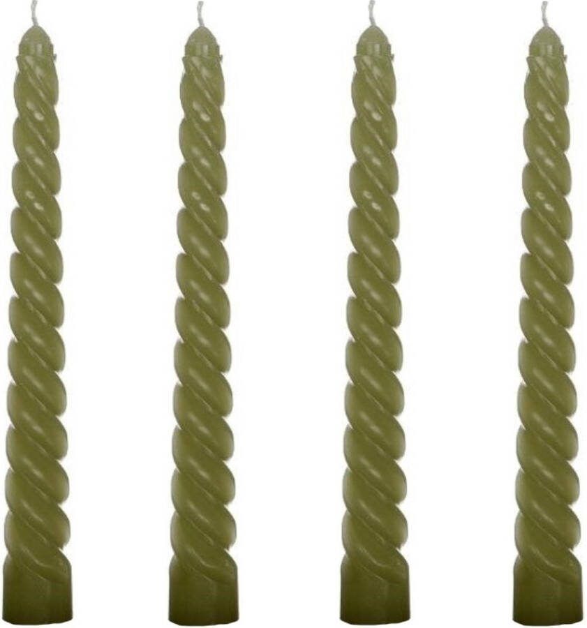 Comforder Set van 4 Gedraaide Kaarsen 19cm Mosgroen Lange Draai Dinerkaarsen Swirl Twist Candles