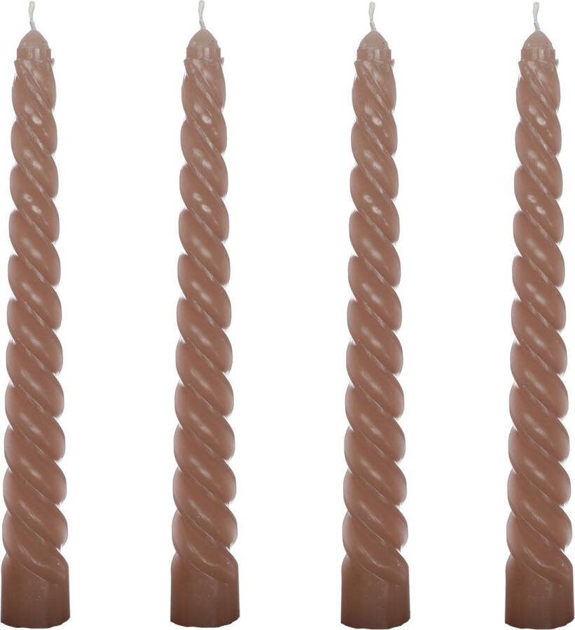 Comforder Set van 4 Gedraaide Kaarsen 19cm Taupe Lange Draai Dinerkaarsen Swirl Twist Candles
