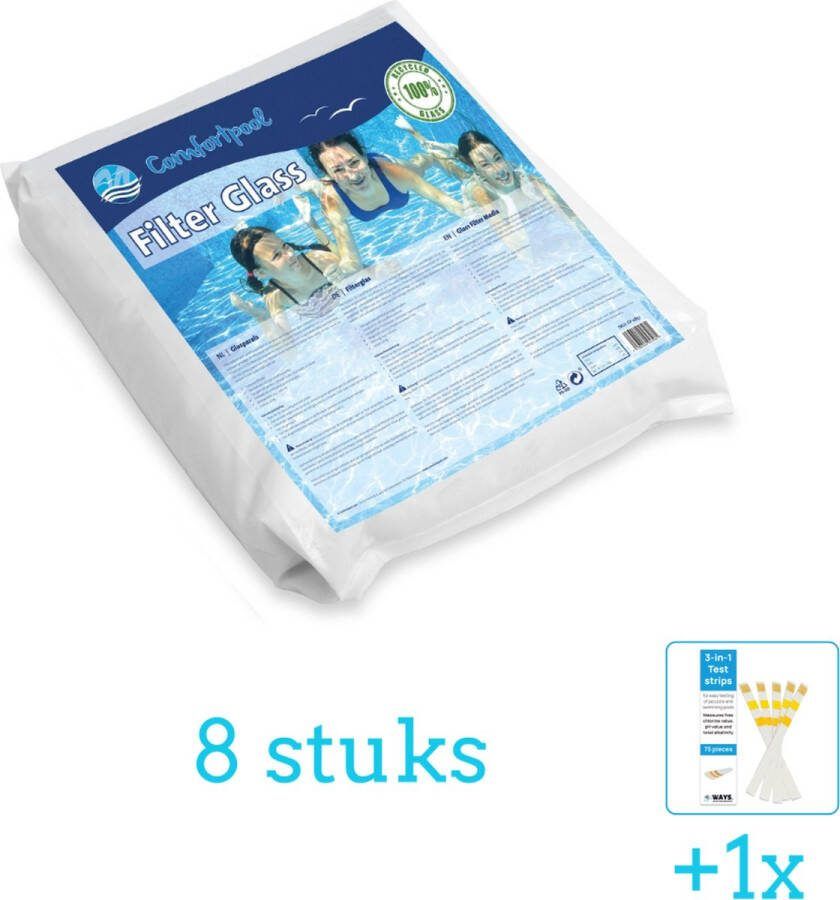 Comfortpool Glasparels Voor Filterpomp 20kg 8 stuks Voordeelverpakking Inclusief WAYS Testrips (1 stuks) Geschikt voor Intex en Bestway Zandfilterpomp