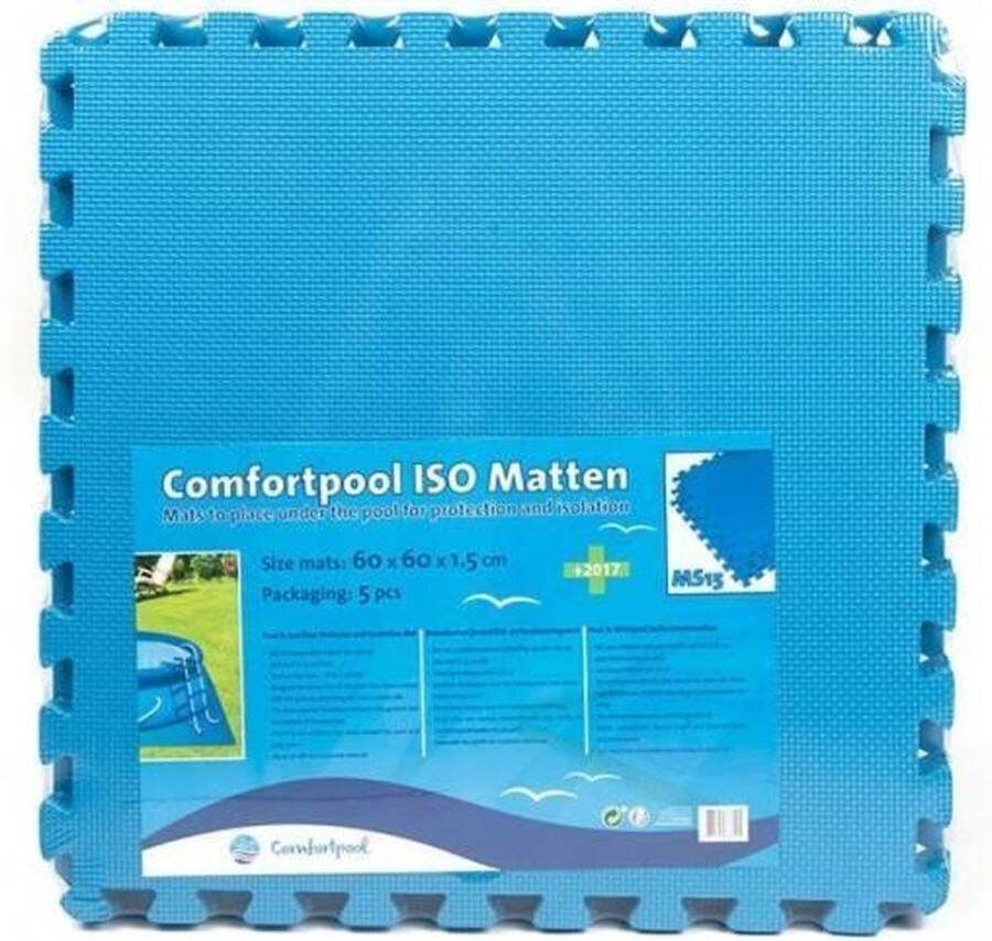 Comfortpool Isolatiematten blauw 5 stuks 60 x 60 cm Zwembadtegels Isolatie en bescherming Voor jacuzzi's en zwembaden Extra dik voor voldoende comfort Inclusief afwerkrand Zwembad vloertegels Oppervlak 1 8 m² Zwembad ondervloer