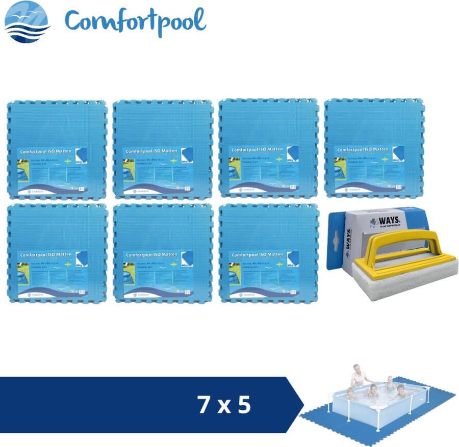 Comfortpool Zwembadtegels 60x60 cm Blauw 7 verpakkingen van 5 stuks & WAYS scrubborstel