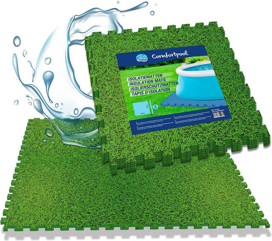 Comfortpool Zwembadtegels groen – Voordeelpakket 80 stuks Vloertegels met graslook 60 x 60 cm 1 4 cm dik Isolatie en bescherming Voor jacuzzi's en zwembaden Inclusief afwerkrand