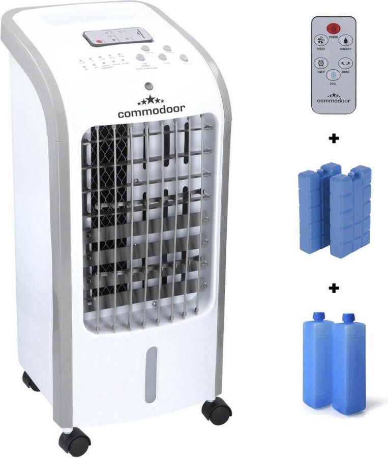 Commodoor Premium AirCooler incl. Afstandsbediening + 2x CoolingPack + 2x CoolingPack ultra Luchtkoeler Luchtreiniger Ventilator Luchtbevochtiger Voor maximale koelheid