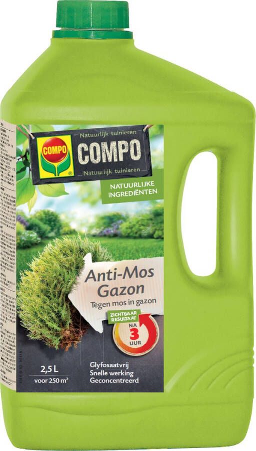 Compo Anti-mos Gazon tegen mos in het gazon snelle werking natuurlijke ingrediënten geconcentreerde vloeistof bidon 2 5 L (250 m²)