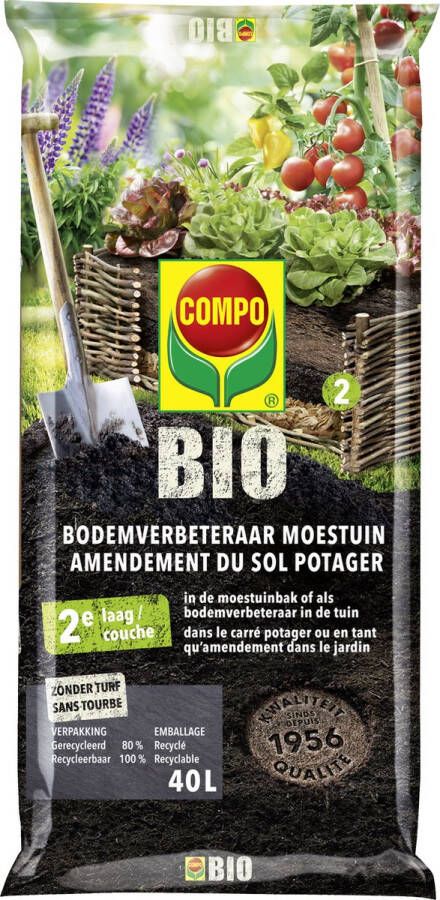 Compo Bio Bodemverbeteraar Moestuin 100% natuurlijk turfvrij gebruik in moestuinbakken en in de tuin zak 40L