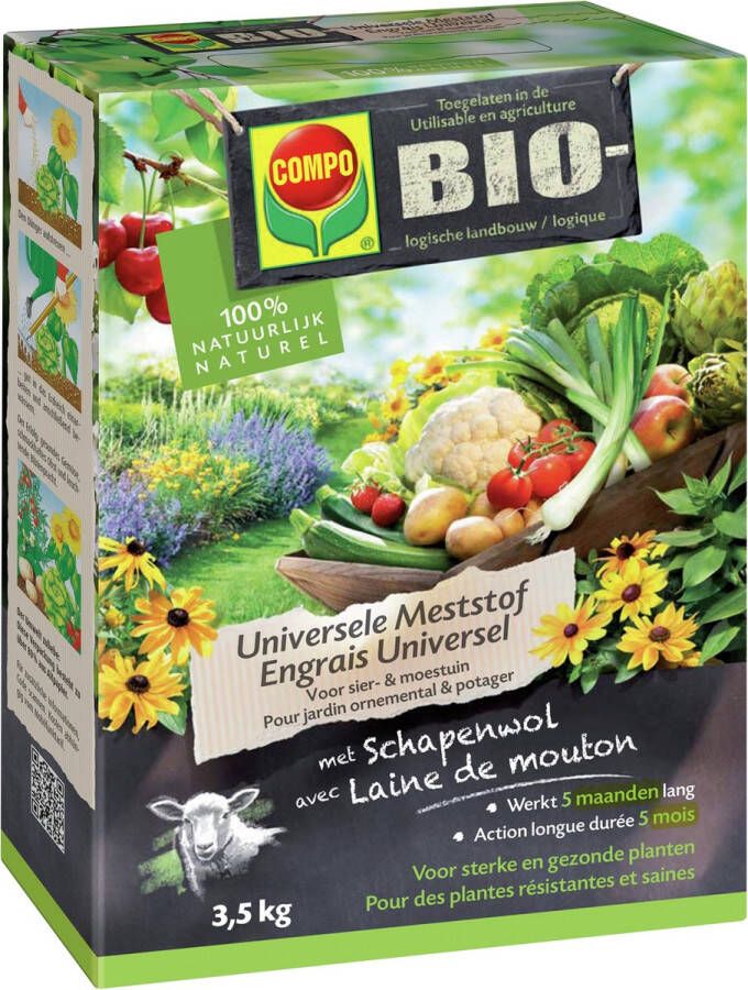 Compo Bio Universele Meststof 100% organische meststof met directe en lange werking van 5 maanden voor sterke en gezonde planten doos 3 5 kg