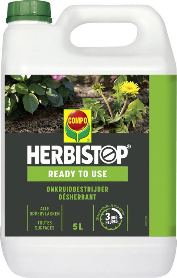 Compo Herbistop Ready Alle Oppervlakken gebruiksklare onkruid- en mosbestrijder snelle werking bidon 5 L (50 m²)