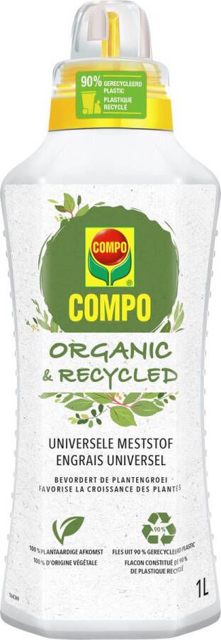 Compo Organic & Recycled Universele Meststof 100% organisch voor alle plantensoorten bevordert de plantengroei fles 1 L