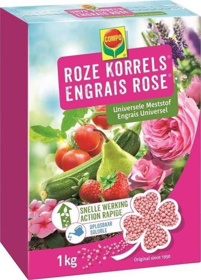Compo Roze Korrels rijke en snelwerkende meststof voor alle tuin- balkon- terras- en kamerplanten doos 1 kg