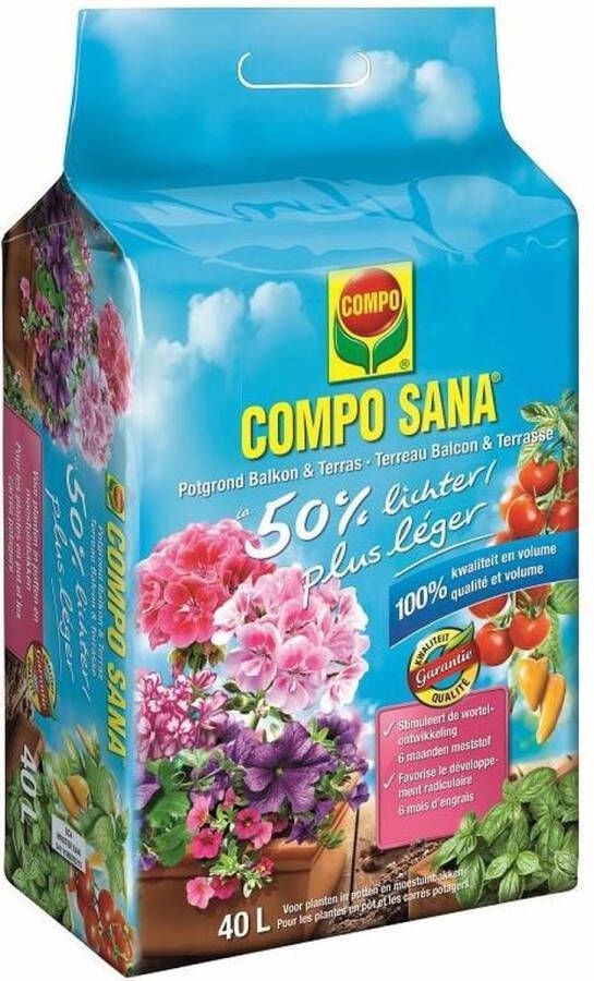 COMPO SANA Compo Potgrond Terras- & Balkonplanten ca. 50% lichter 40L