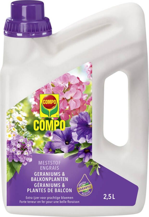 Compo Vloeibare Meststof Geraniums & Balkonplanten voor een prachtige rijke bloei bidon 2 5 L