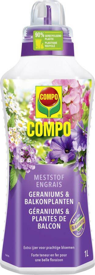 Compo Vloeibare Meststof Geraniums & Balkonplanten voor een prachtige rijke bloei fles 1 L