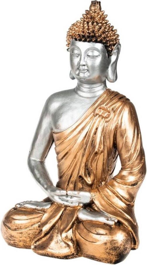 Concord Boeddha beeld voor binnen zilver goud 35 cm Boeddha beeldjes voor binnen gebruik