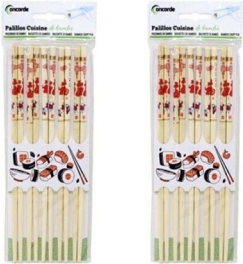 Concord e Sushi eetstokjes 10x setjes bamboe hout kleurrijke print 24 cm