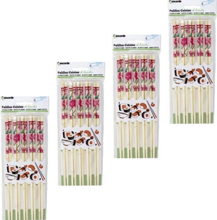 Concord e Sushi eetstokjes 30x setjes bamboe hout roze bloemen print 24 cm