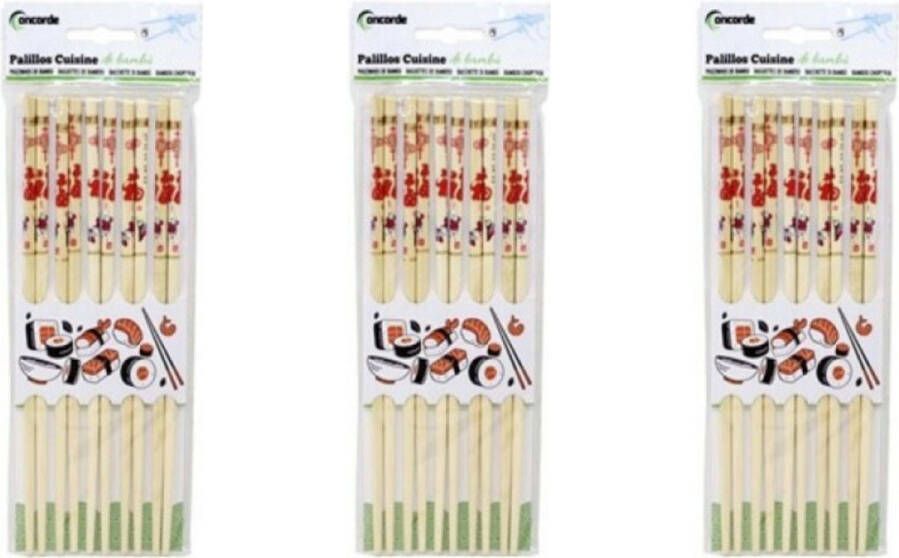 Concord e Sushi eetstokjes 40x setjes bamboe hout kleurrijke print 24 cm